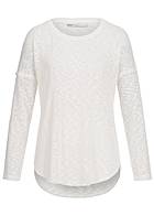 ONLY Damen Sweater offene Kanten teils transparent cloud dancer weiss - Art.-Nr.: 16070717
