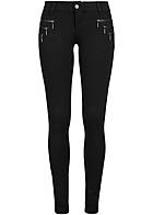 Seventyseven Lifestyle Hose Damen Stoff Hose 6 deko Zipper 2 Taschen hinten schwarz - Art.-Nr.: 17031906
