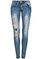 Seventyseven Lifestyle Hose Damen Jeans 5-Pockets Heavy Destroy Look med blau denim - Art.-Nr.: 17031907