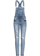 Seventyseven Lifestyle Damen Latzhose 5-Pockets Destroy Look Brusttasche med blau dn - Art.-Nr.: 17031908