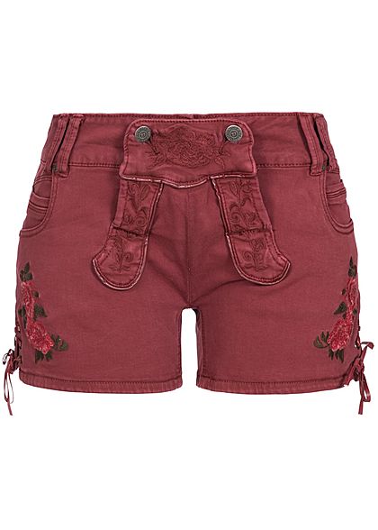 Seventyseven Lifestyle Damen Jeans Shorts mit Stickerei 5-Pockets bordeaux rot - Art.-Nr.: 18089035