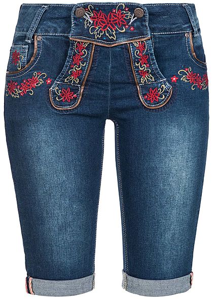 Seventyseven Lifestyle Damen Jeans Shorts mit Stickerei 5-Pockets blau denim - Art.-Nr.: 18089041