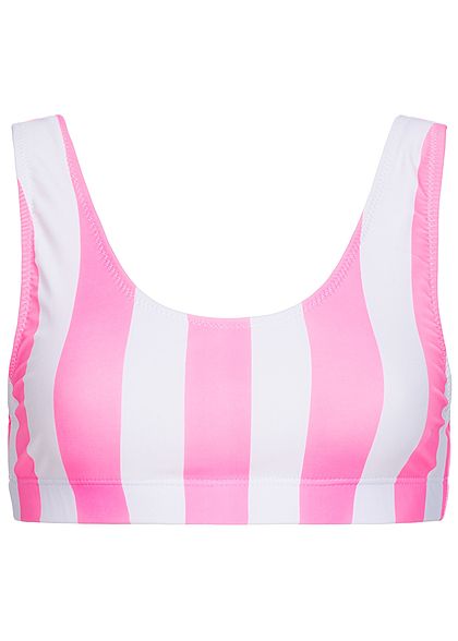 Hailys Damen Bustier Bikini Striped Print Rosa Weiss