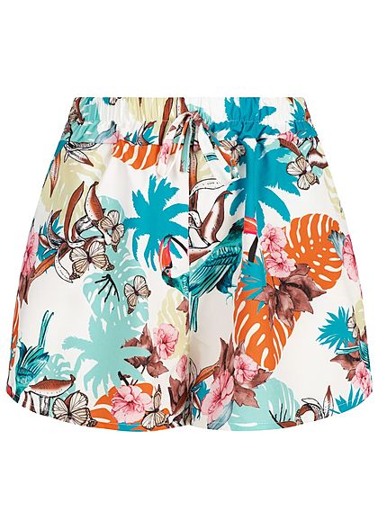 Styleboom Fashion Damen Summer Shorts Floral Print Belt weiss multicolor - Art.-Nr.: 19056478