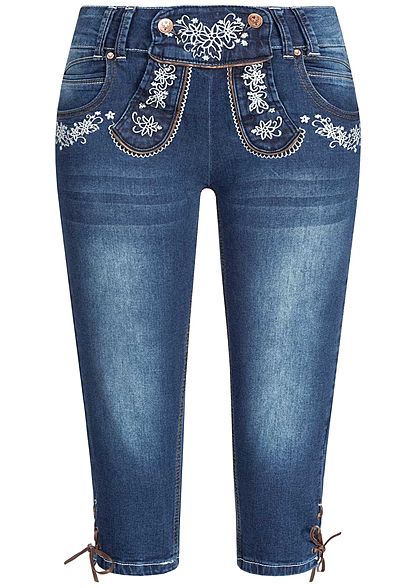 Seventyseven Lifestyle Damen Trachten Capri Shorts 5-Pockets medium blau denim - Art.-Nr.: 19089011