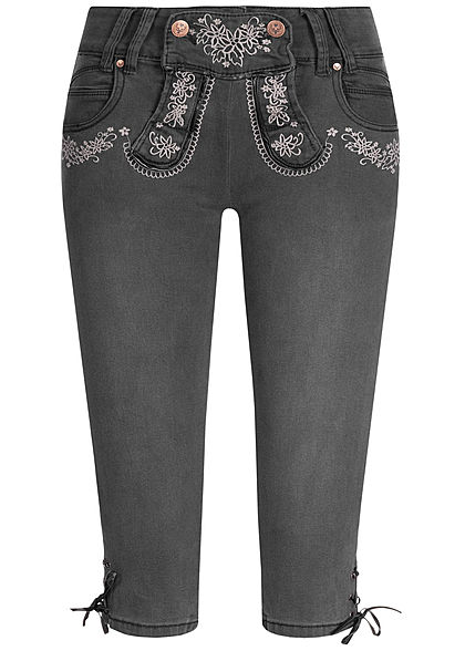 Seventyseven Lifestyle Damen Trachten Capri Shorts 5-Pockets schwarz denim - Art.-Nr.: 19089012
