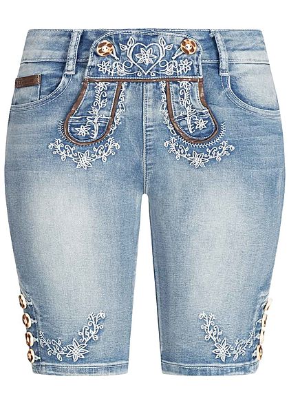 Seventyseven Lifestyle Damen Trachten Capri Shorts 5-Pockets hell blau denim - Art.-Nr.: 19089013