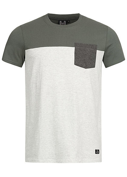 Hailys Herren 2-Tone Melange T-Shirt mit Brusttasche khaki grn hell grau - Art.-Nr.: 20020589