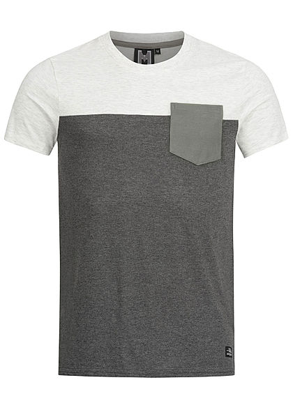 Hailys Men 2-Tone Melange T-Shirt mit Brusttasche hell grau anthrazit - Art.-Nr.: 20020590