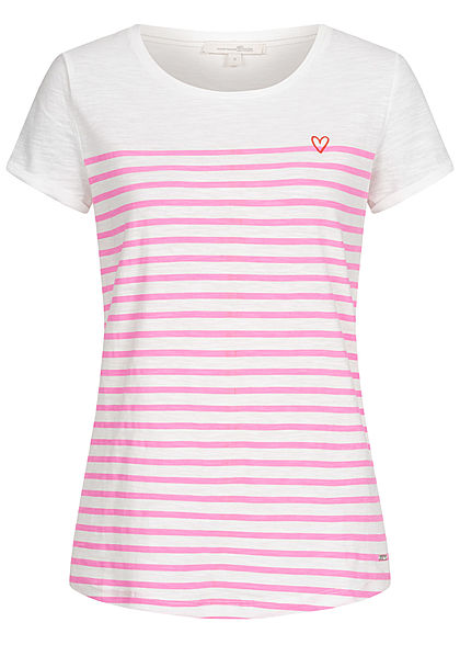 TOM TAILOR Dames T-Shirt Strepenpatroon wit pink - Art.-Nr.: 20063209