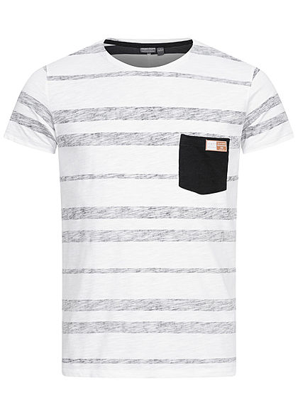 Eight2Nine Heren T-shirt met strepen en borstzakje zwart en wit - Art.-Nr.: 20031326