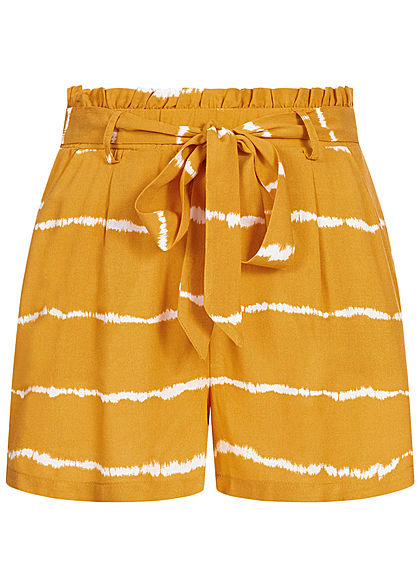 ONLY Damen Paperbag Shorts High Waist 2-Pockets Tie Dye Farbprint golden spice gelb - Art.-Nr.: 20052650