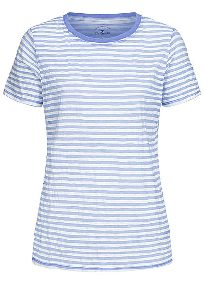 Tom Tailor Damen T-Shirt Streifen Muster blau off weiss - Art.-Nr.: 20063268