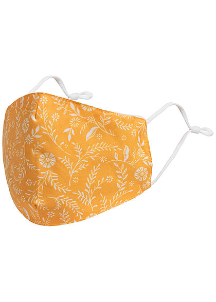 Hailys Damen Fashion Maske Mund-Nasen Behelfsmaske Floraler Print gelb weiss - Art.-Nr.: 20100002