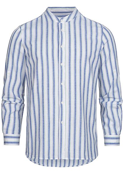Hailys Herren Turn-Up Linen Hemd Shirt Knopfleiste Streifen Muster weiss blau - Art.-Nr.: 21020781