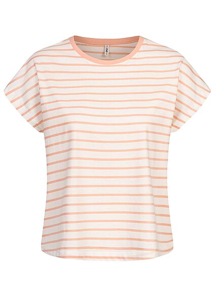 ONLY Damen Oversized T-Shirt Streifen Muster cloud dancer weiss peach melba - Art.-Nr.: 21052149