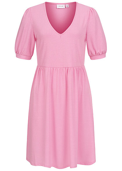 VILA Damen 1/2 Arm V-Neck Struktur Kleid fuchsia pink - Art.-Nr.: 22031048