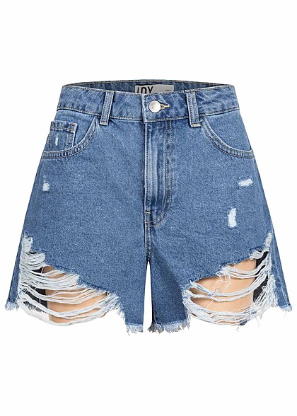 JDY by ONLY Damen High-Waist Jeans Shorts 5-Pockets Heavy Destroy Details hell blau den. - Art.-Nr.: 22040134