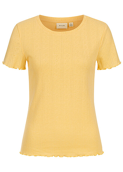 VILA Dames T-shirt met ruches en gaatjespatroon geel - Art.-Nr.: 22040142