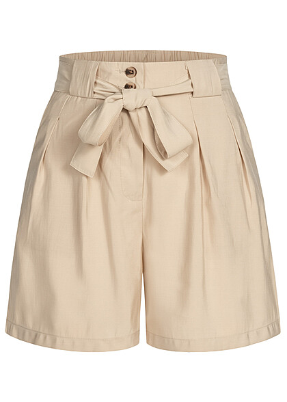 VILA Damen High Waist Shorts mit Bindegrtel und 2-Pockets cement beige - Art.-Nr.: 22040469
