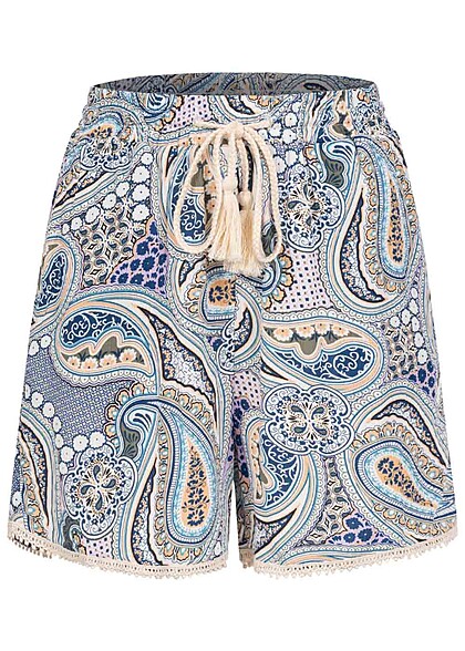 VILA Damen Shorts mit 2-Pockets und Bindedetail All Over Print multicolor - Art.-Nr.: 22040479
