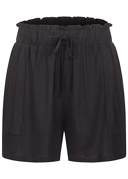 Pieces Dames Korte broek met hoge taille, volant en 2 zakken zwart - Art.-Nr.: 22040600