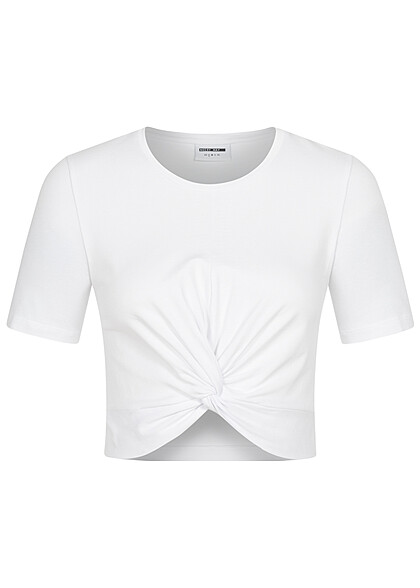 Noisy May Damen T-Shirt Top mit Knotendetail und Rundhals weiss - Art.-Nr.: 23030038
