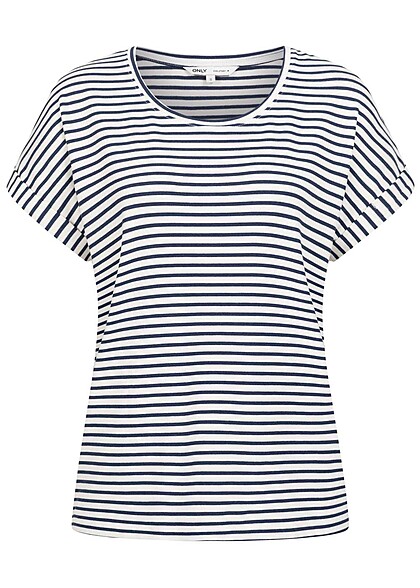ONLY Dames NOOS T-Shirt met omgeslagen mouwen en strepen wit blauw - Art.-Nr.: 24010051