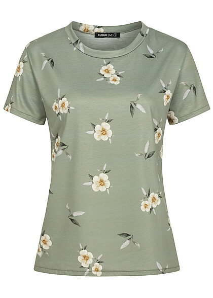 Cloud5ive Dames Viscose T-Shirt met bloemenprint groen