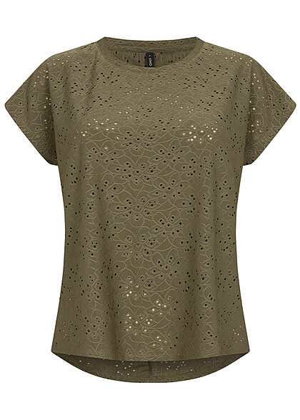 ONLY Dames NOOS T-shirt met gebreid bloemenpatroon groen - Art.-Nr.: 24040011