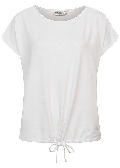 Sublevel Dames T-Shirt met ronde hals en trekkoorden in de zoom wit - Art.-Nr.: 24040068