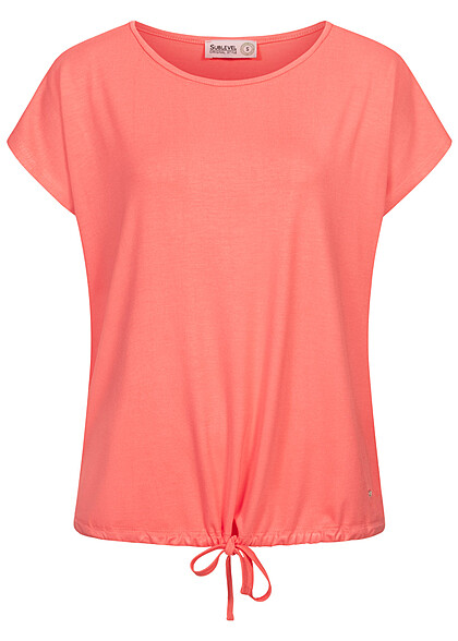 Sublevel Dames T-Shirt met ronde hals en trekkoorden in de zoom roze - Art.-Nr.: 24040069