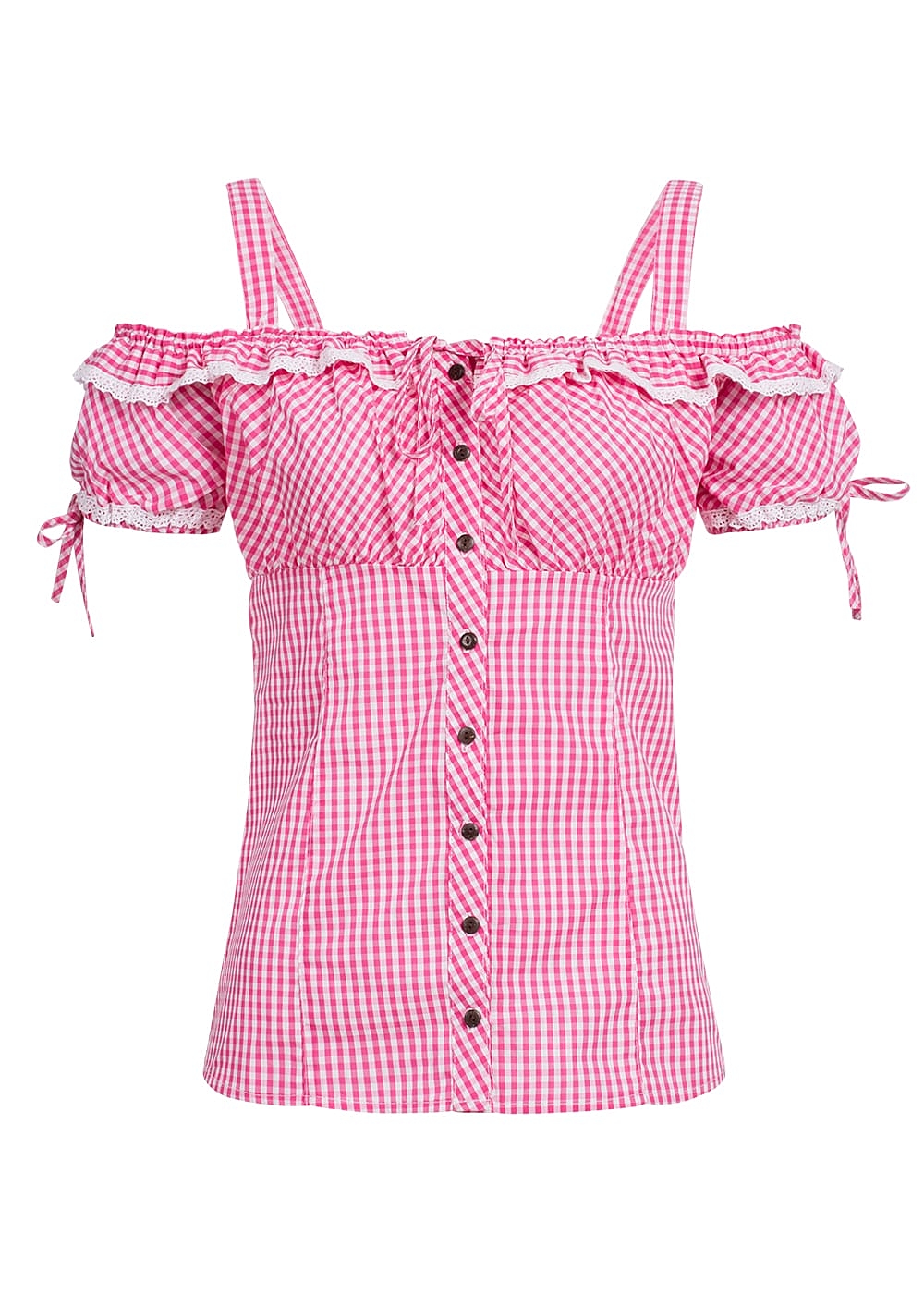 Hailys Damen Trachten Bluse Off Shoulder Knopfleiste Rüschen Hailys Damen Trachten Bluse Off Shoulder Knopfleiste Rüschen
