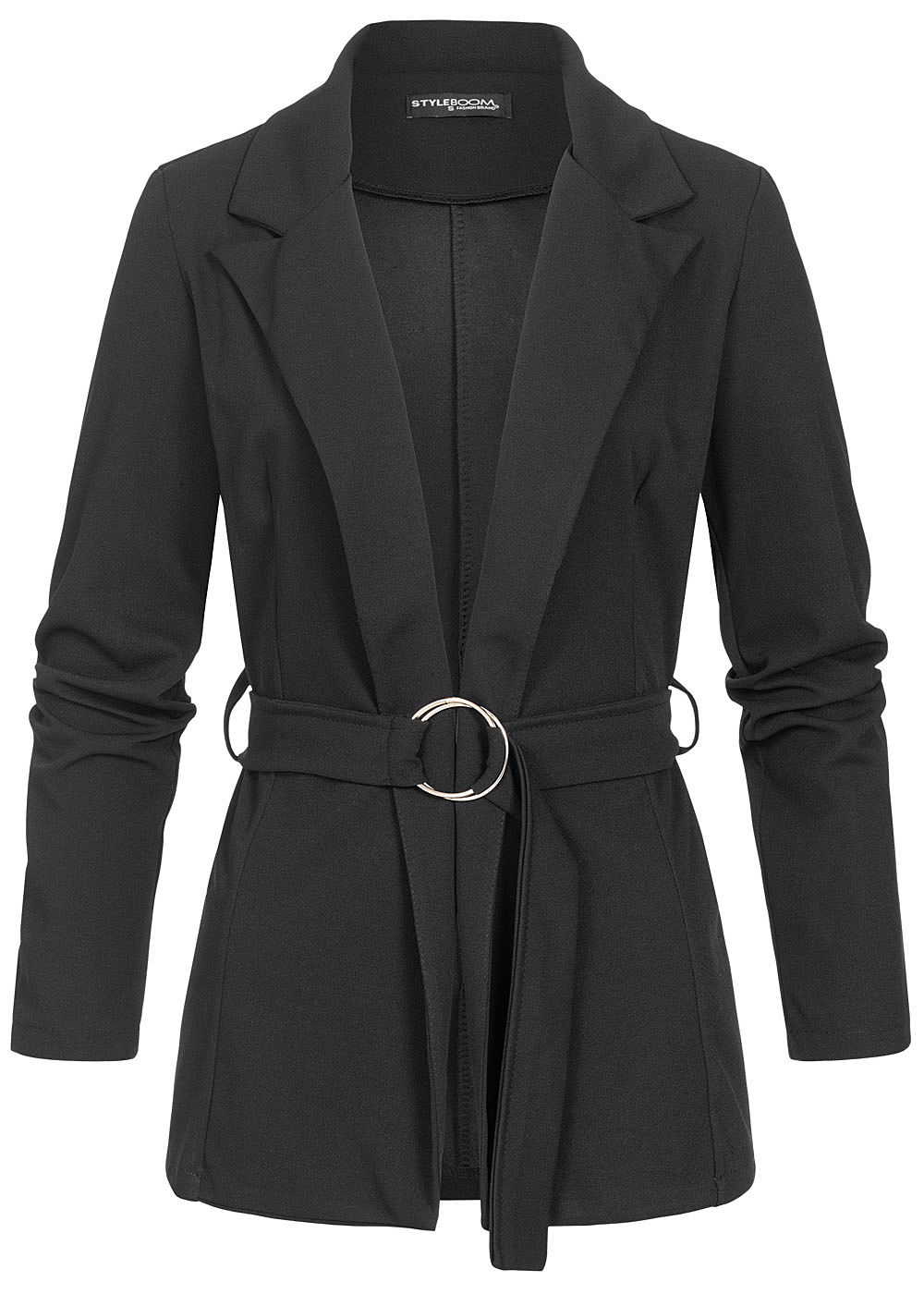 Styleboom Fashion Damen Blazer mit Bindegürtel schwarz Styleboom Fashion Damen Blazer mit Bindegürtel schwarz