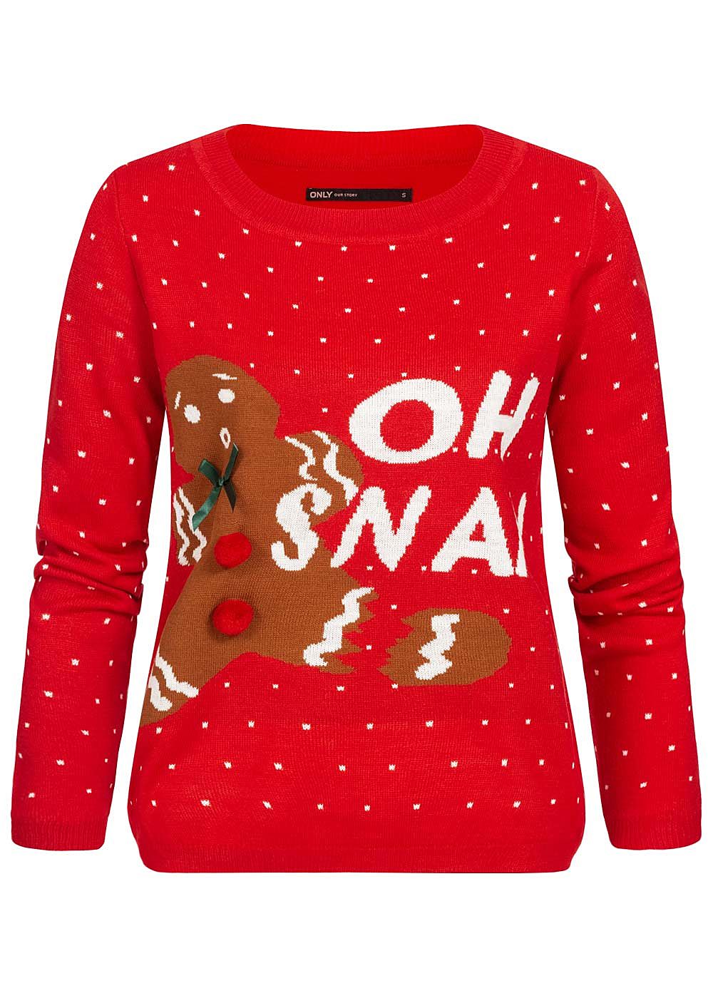 ONLY Damen Weihnachtspullover Lebkuchen Print chinese rot