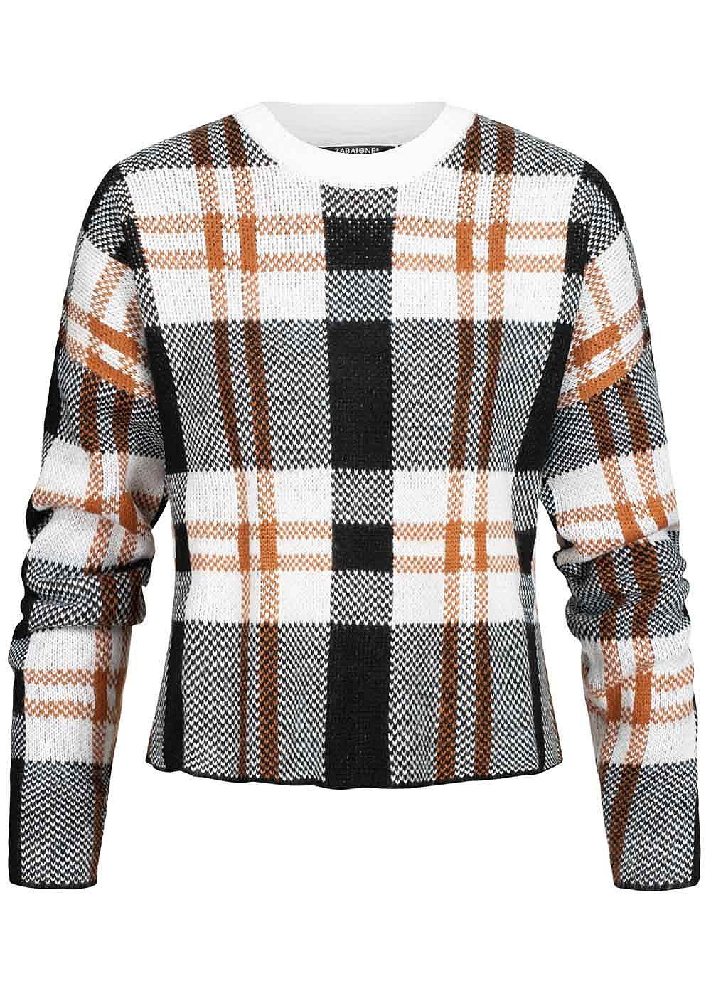 Zabaione Damen Oversize Strick Pullover Karo Muster ...