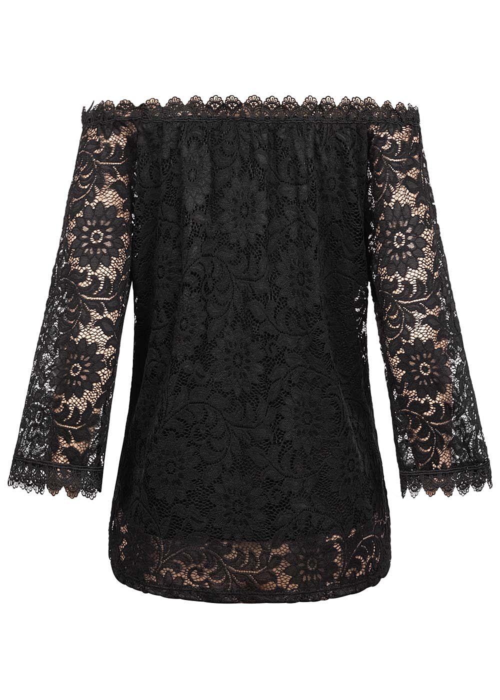 Styleboom Fashion Damen Off Shoulder Spitzen Bluse 2 lagig schwarz Styleboom Fashion Damen Off Shoulder Spitzen Bluse 2 lagig schwarz