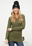 Urban Classics Dames Grof gebreide Sweater met gaatjeslook langer aan de achterkant olive