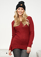 Urban Classics Dames Grof gebreide Sweater met gaatjeslook langer aan de achterkant rood