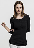 Urban Classics Dames turn-up longsleeve met knoopsluiting en borstzak zwart