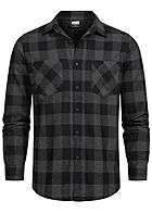 Urban Classics Herren Flanellen Overhemd geruit 2 borstzakken zwart grijs