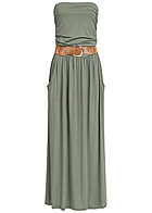 Styleboom Fashion Dames Longform Bandeau Jurk 2-Pockets military groen