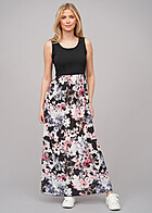 Styleboom Fashion Dames Maxi Jurk Blomen Print zwart wit roze