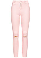 Styleboom Fashion Dames Jeans Broek met 4 zakken en destroyed look licht roze