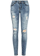 Seventyseven Lifestyle Damen Skinny Jeans 5-Pockets Heavy Destroy hell blau denim