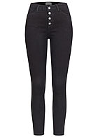 Hailys Damen High-Waist Skinny Jeans Hose Knopfleiste 5-Pockets schwarz denim