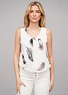 Styleboom Fashion Dames Chiffon Top met Kanten Veer Print wit
