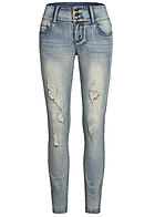 Seventyseven Lifestyle Damen Jeans Skinny Hose 5-Pockets Destroy Look medium blau den