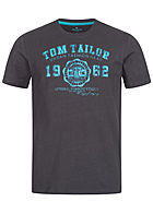 Tom Tailor Herren T-Shirt Logo Print tarmac dunkel grau hell blau