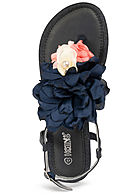 Hailys Damen Schuh Sandale Zehensteg Blumen Applikation Glitzer Deko Perlen navy blau